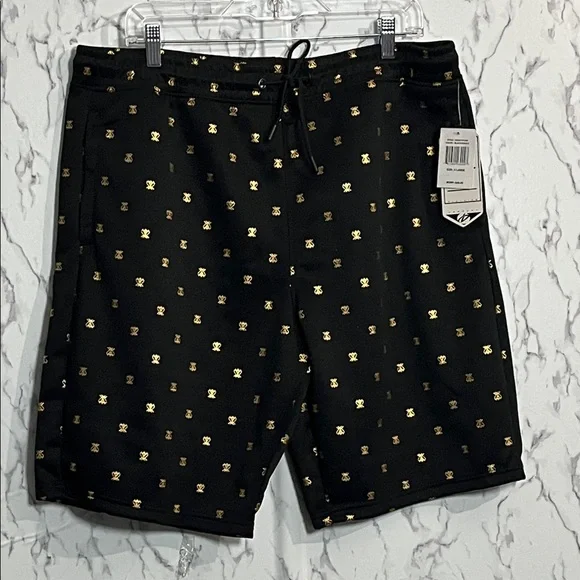 Men's Black Swim Board Shorts with Gold Accent - Picture 1 of 5